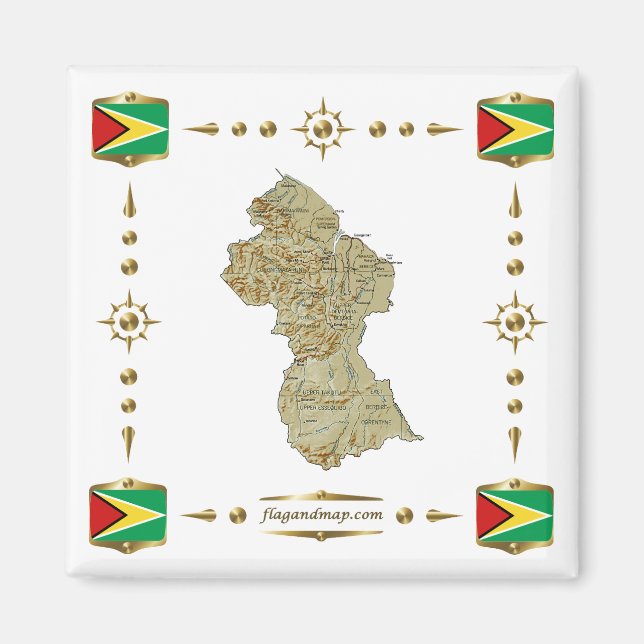 Guyana Map + Flags Magnet (Front)