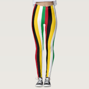 Guyana National Flag Colours Vertical Striped Leggings