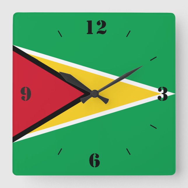 Guyana National Flag Patriotic Square Wall Clock (Front)