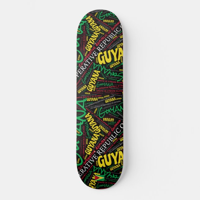 Guyana National Pride Wordcloud Skateboard (Front)