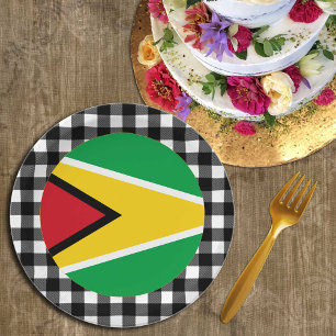 Guyana Plate, buffalo plaid & Guyana Flag Paper Plate