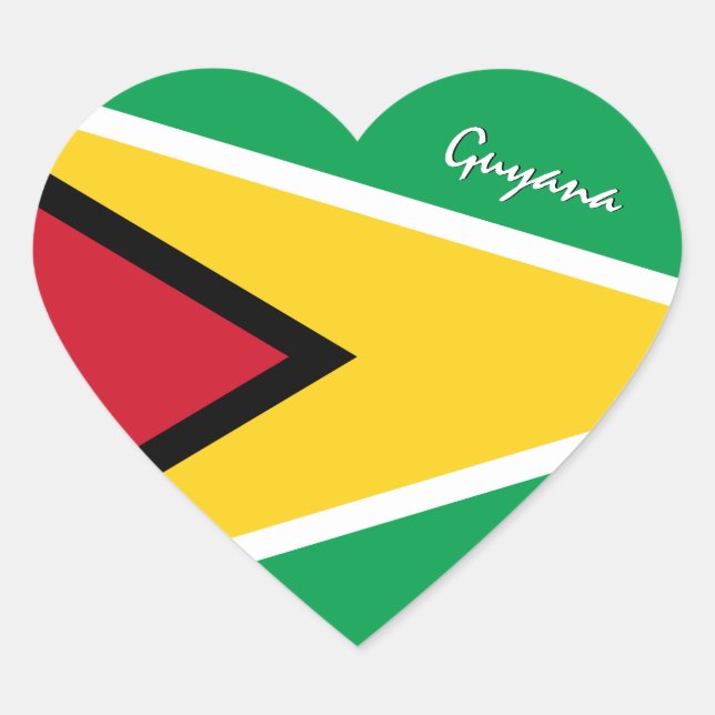 Guyana Sticker, Heart, Patriotic Guyanese Flag Heart Sticker (Front)
