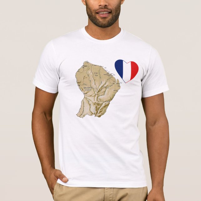 Guyane Flag Heart and Map T-Shirt (Front)