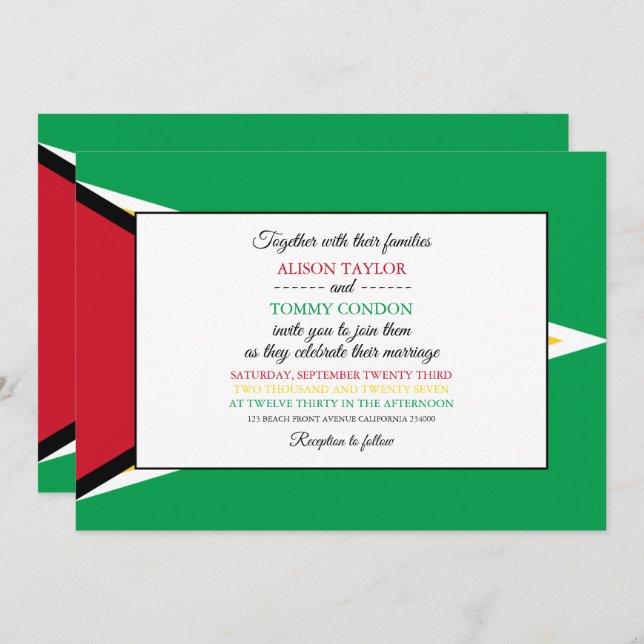 Guyanese Flag, Flag of Guyana Wedding Invitation (Front/Back)
