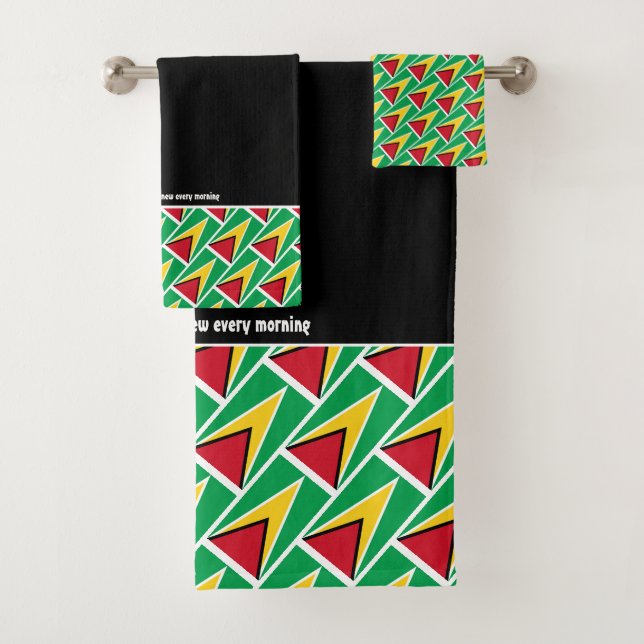 GUYANESE FLAG Personalised Scripture BLACK Bath Towel Set (Insitu)