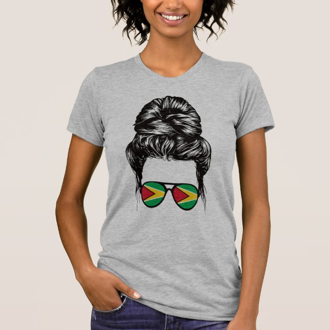 Guyanese Girl Messy Hair Guyana Pride Patriotic T-Shirt (Front)