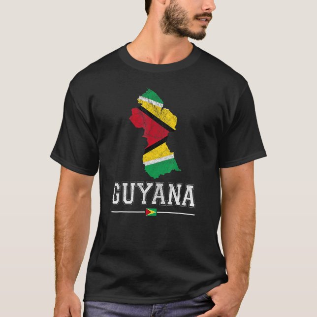 Guyanese Map and Flag Souvenir   Distressed Guyana T-Shirt (Front)