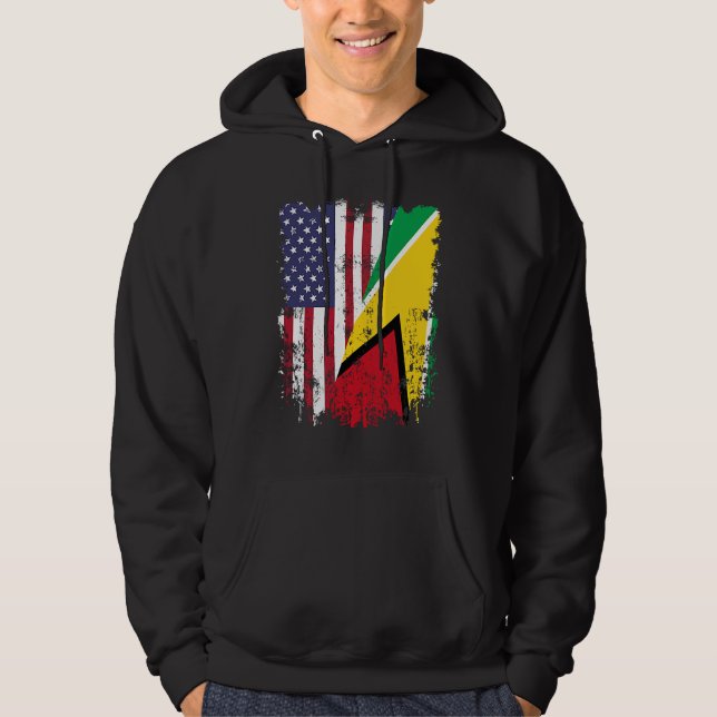Guyanese Roots Half American Flag Guyana Flag Hoodie (Front)