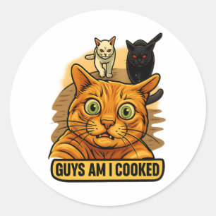 Guys Am I Cooked? Funny Cat Meme Panic Reaction Classic Round Sticker