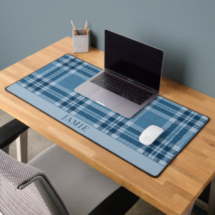 Guy's Dorm Room Blue Plaid Desk Mat