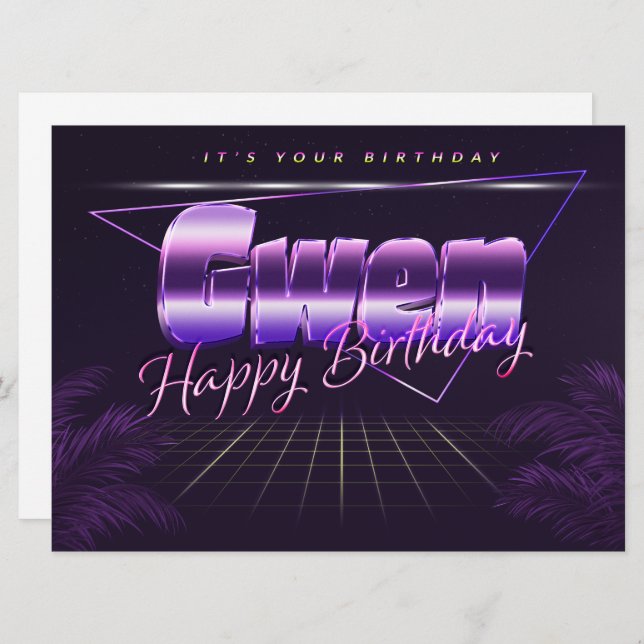 Gwen Name First Name lilac retro card birthday (Front/Back)