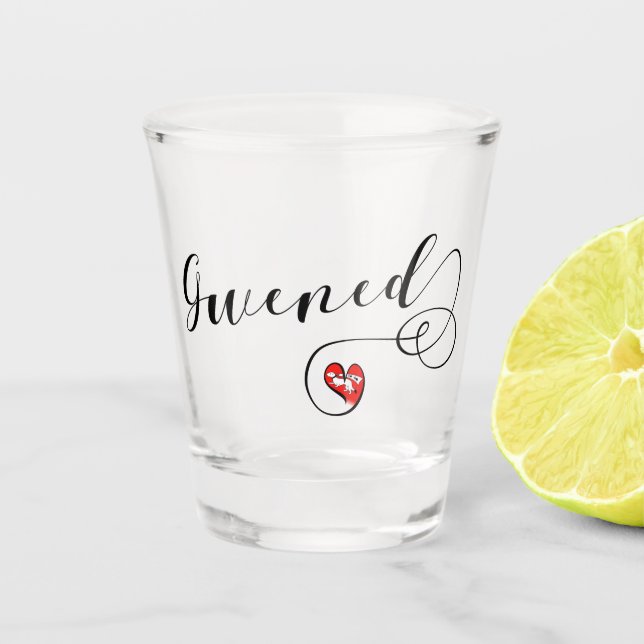 Gwened Flag in Heart, Vannes, Breton, Brittany Shot Glass (Front)