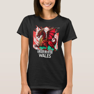 Gwernymynydd Wales Welsh Flag Y Ddraig Goch Dragon T-Shirt