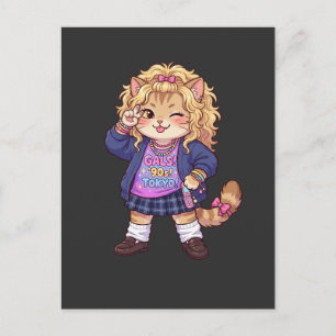 "gyaru" style that was popular in Japan in the 90s Postcard