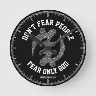 GYE NYAME Adinkra Christian Black Silver Glitter Round Clock