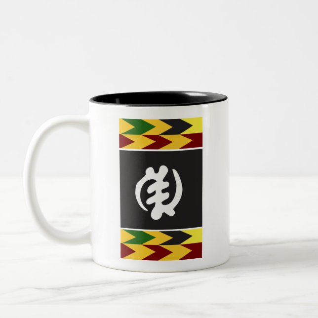 Gye Nyame Adinkra Mug with Colourful Kente Accent (Left)