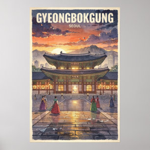 Gyeongbokgung Seoul Vintage Travel Poster