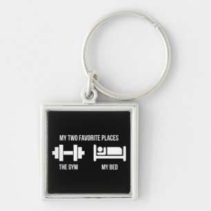 Gym and Bed - Funny Cartoon Pictogram - Novelty Key Ring