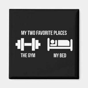 Gym and Bed - Funny Cartoon Pictogram - Novelty Magnet