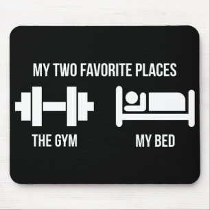 Gym and Bed - Funny Cartoon Pictogram - Novelty Mouse Pad