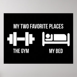 Gym and Bed - Funny Cartoon Pictogram - Novelty Poster