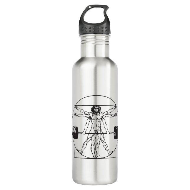 Gym Barbell Deadlift - Vitruvian Man 710 Ml Water Bottle (Front)