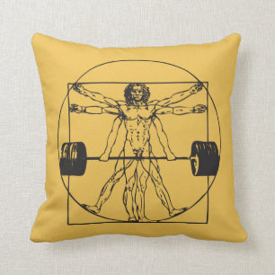 Gym Barbell Deadlift - Vitruvian Man Cushion