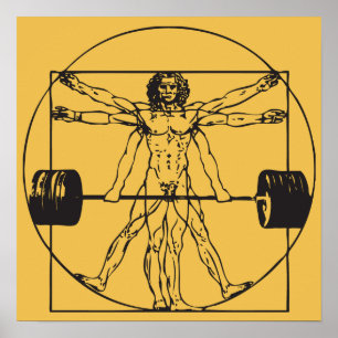 Gym Barbell Deadlift - Vitruvian Man Poster