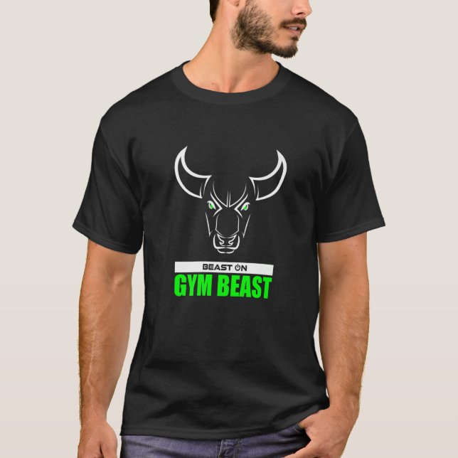 Gym Beast Bull Head Green Gym Fitness Bodybuilding T-Shirt (Front)