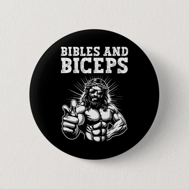 Gym Bodybuilding Fitness Humour Bibles And Biceps  6 Cm Round Badge (Front)