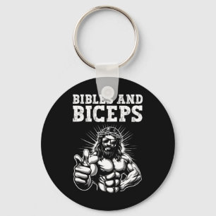Gym Bodybuilding Fitness Humour Bibles And Biceps Key Ring