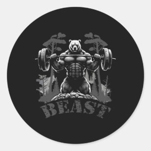 Gym Bodybuilding Fitness Workout Beast Bear With D Classic Round Sticker