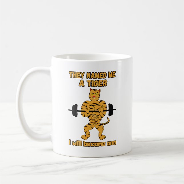 Gym Cat. Funny Motivational Coffee Mug (Left)