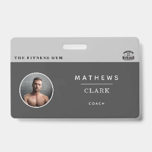 Gym coach employee identity with photo and logo ID badge