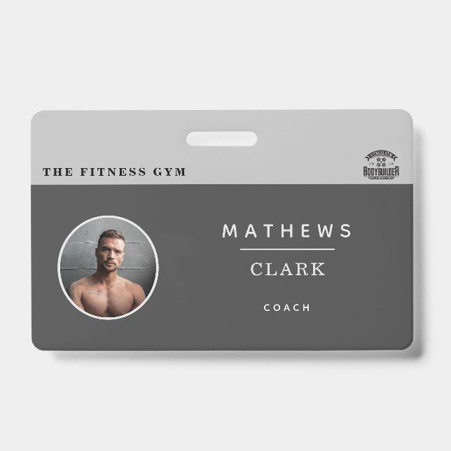 Gym coach employee identity with photo and logo ID badge (Front)