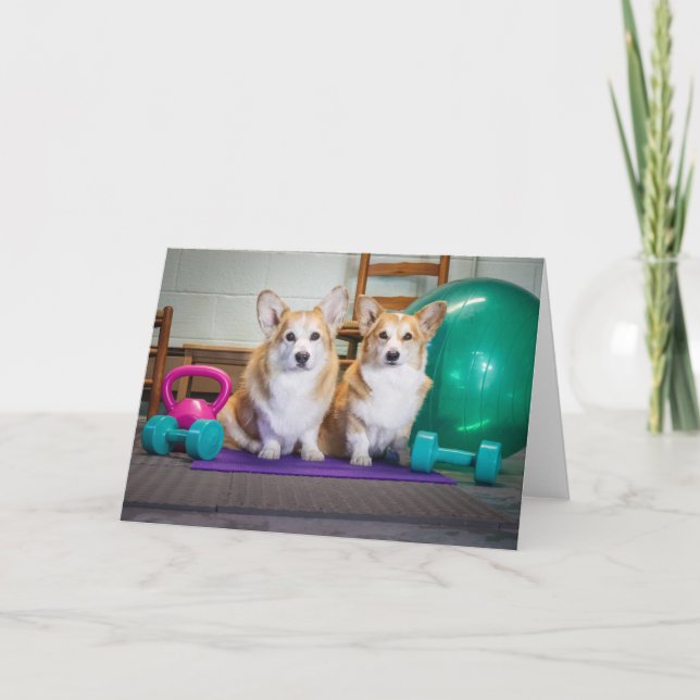 Gym Corgis blank greeting card (Front)