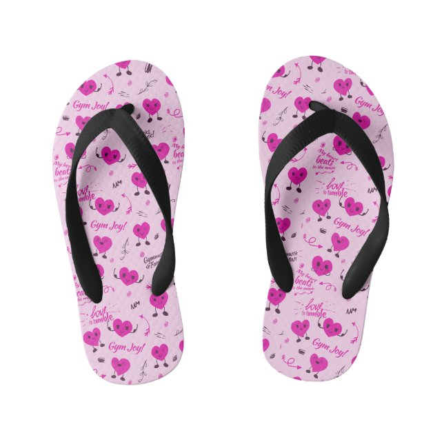 Gym Crazy Heart Patterned Pink  Kid's Thongs (Footbed)