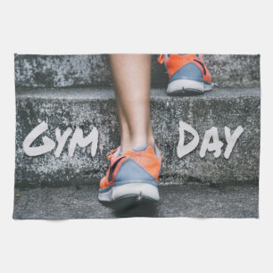 Gym Day Everyday Workout Motivation Stairs Orange Tea Towel