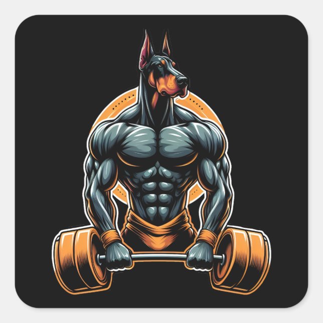 GYM doberman dog bodybuilder powerlifter Square Sticker (Front)