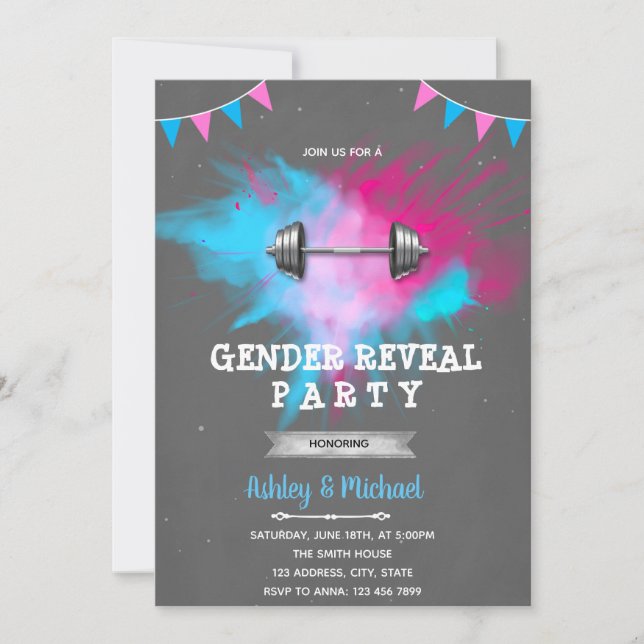 Gym gender reveal invitation (Front)