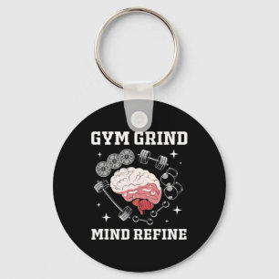 Gym Grind Mind Refined Bodybuilding Funny Gym Rat  Key Ring