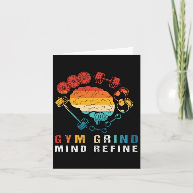 Gym Grind Mind Refined Bodybuilding Retro Gym Rat  Card (Front)