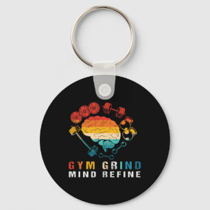 Gym Grind Mind Refined Bodybuilding Retro Gym Rat  Key Ring