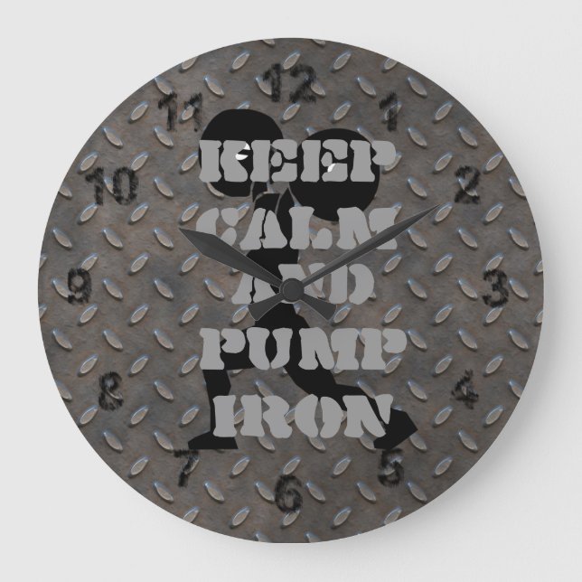 GYM HOME GYM Keep Calm and Pump iron Fitness Large Clock (Front)