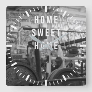 Gym - Home Sweet Home - Barbell - Workout Square Wall Clock