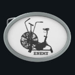 Gym Humour Black White Funny Workout Oval Belt Buckle<br><div class="desc">Does anyone like the air bike! Anyone who does CrossFit or workouts involving this mean little machine has learned it is their ENEMY! Black and white silhouette image.</div>