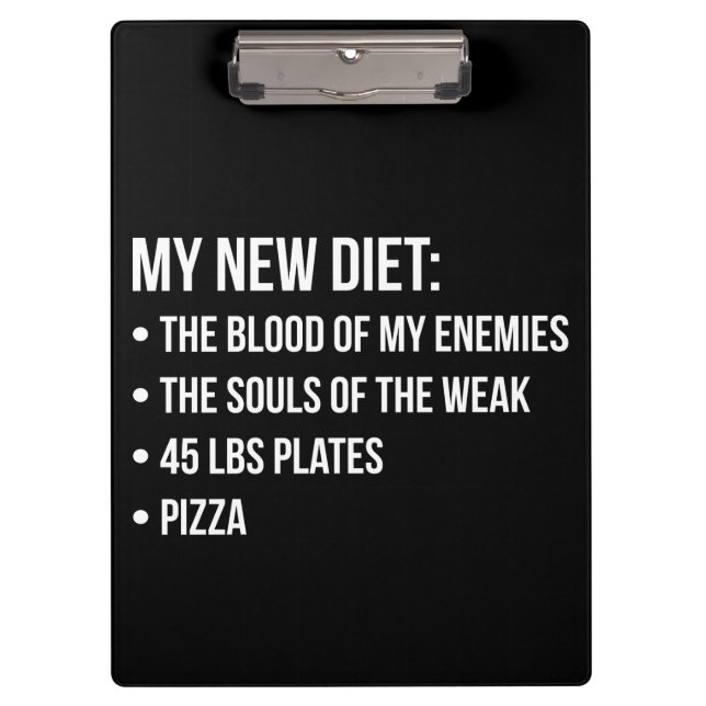Gym Humour - Diet - Blood, Souls, Pizza - Funny Clipboard (Front)