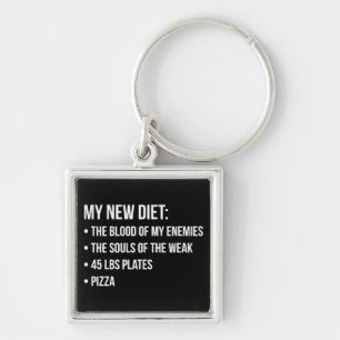 Gym Humour - Diet - Blood, Souls, Pizza - Funny Key Ring