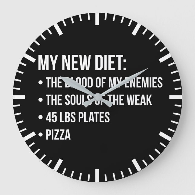 Gym Humour - Diet - Blood, Souls, Pizza - Funny Large Clock (Front)
