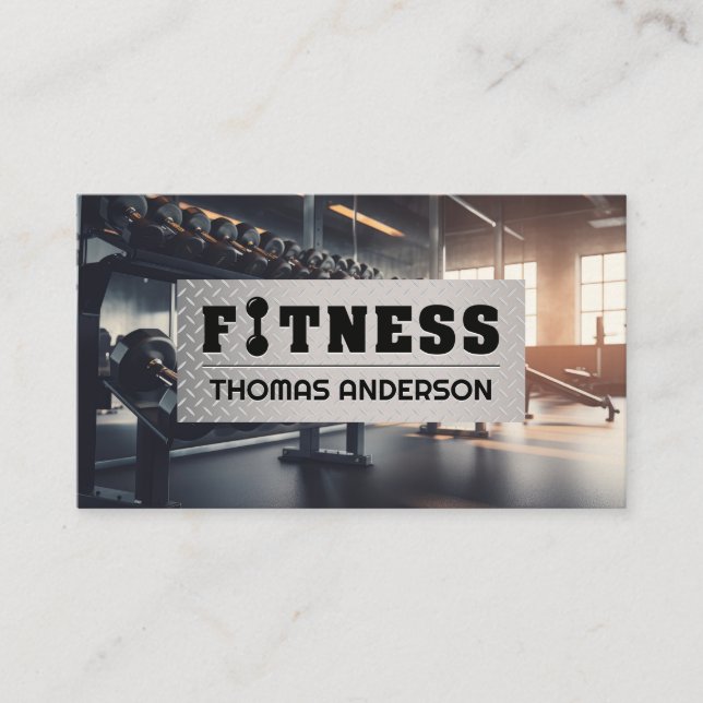 Gym Interior | Dumbbells | Treadmills Business Card (Front)